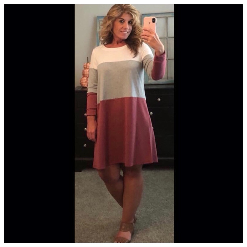 Color block dress in dark mauve